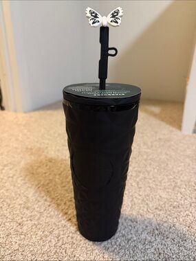 Starbucks Black Textured 24oz Tumbler with White Butterfly Straw Topper